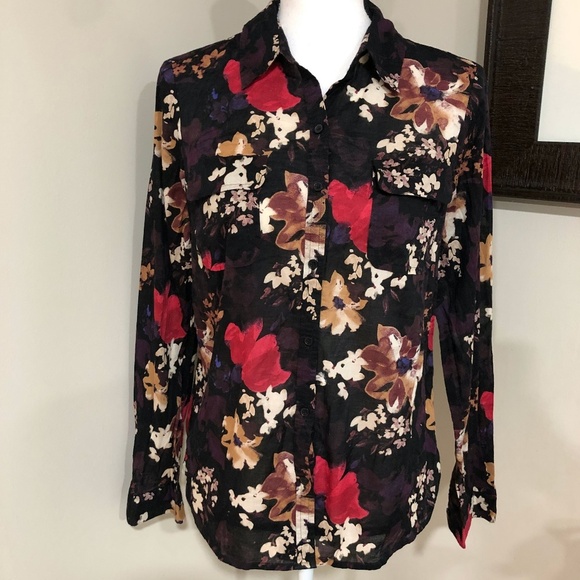 *LOFT* Floral Long Sleeve Button Down Shirt Sz XS - Picture 1 of 6